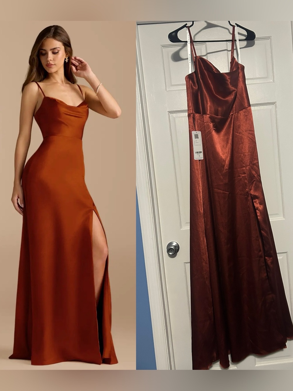 NWT Azazie Erma size 12 terracotta metallic satin bridesmaid dress wedding prom